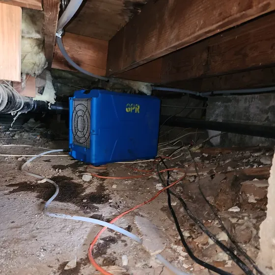 Dehumidifier drying a crawl space, Central LA