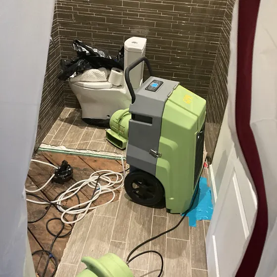 Drying setup after a bathroom leak, Greater Seattle