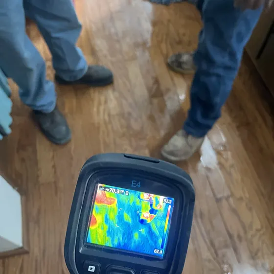 Thermal imaging on a wet hardwood floor, San Bernardino Valley