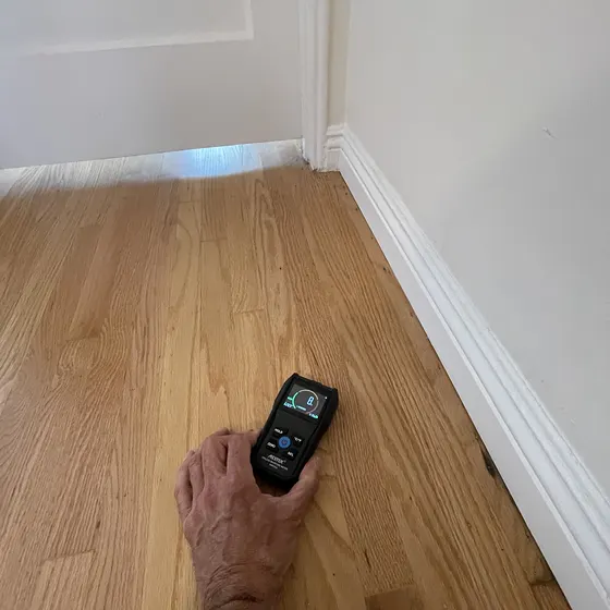 Moisture reading on a hardwood floor, San Gabriel Valley