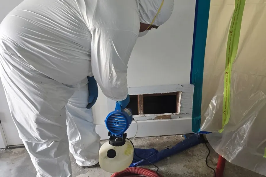 Sewage leak damage cleanup job photo