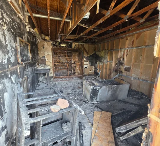 Fire and smoke damaged room