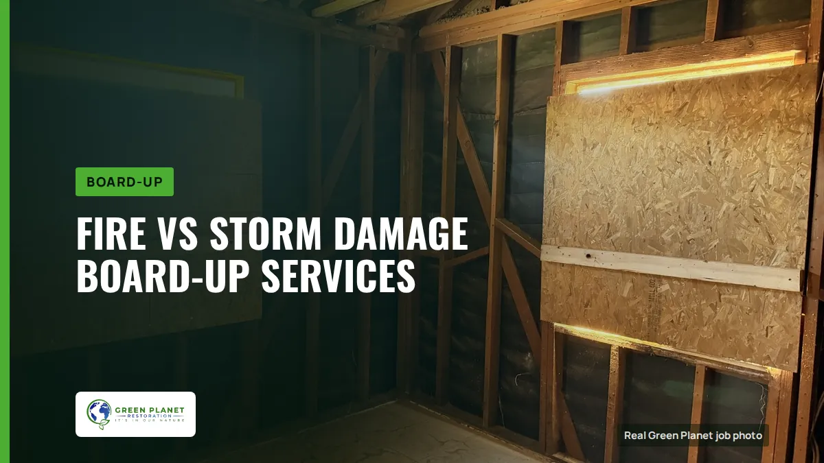 Fire vs Storm Damage Board-Up Services | Green Planet Restoration