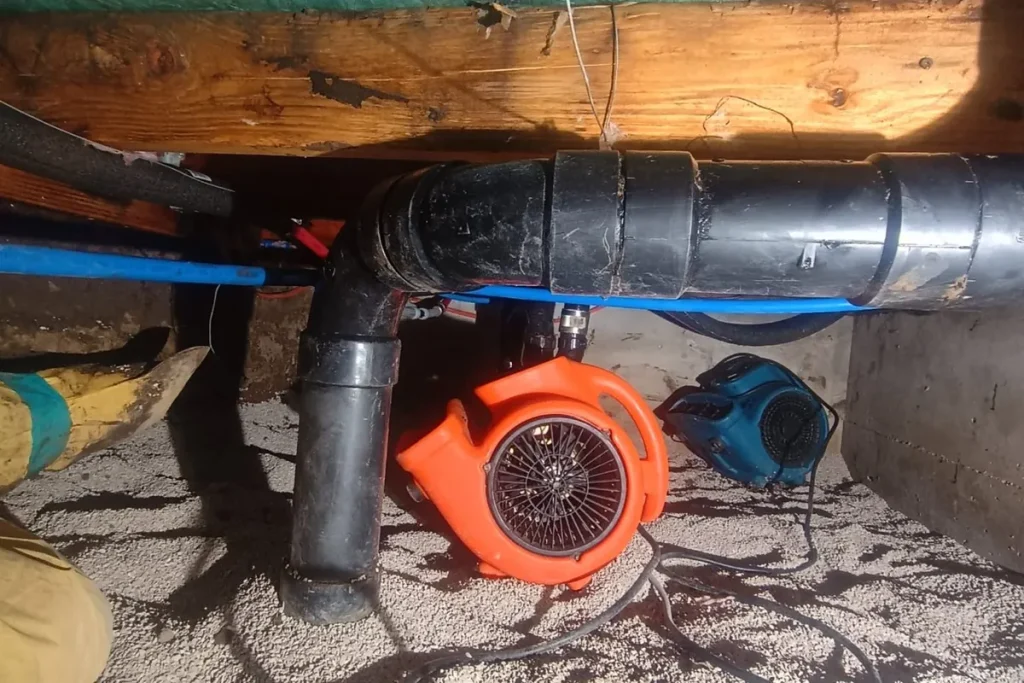 Crawl space drying after a sewage leak