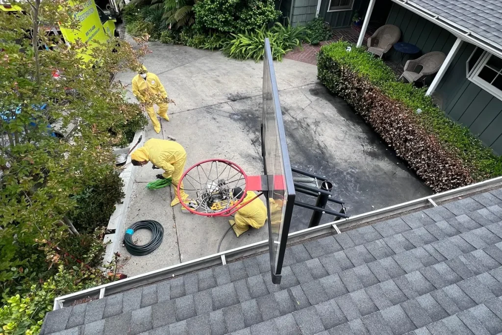 Crew working near the roofline