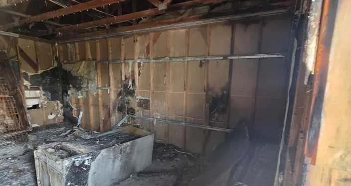 Fire-damaged room